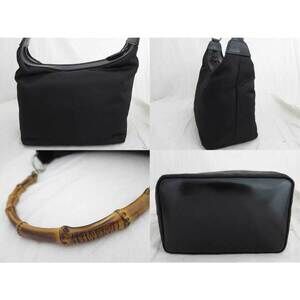 Gucci Black Leather Shoulder Handbag Bag Bamboo